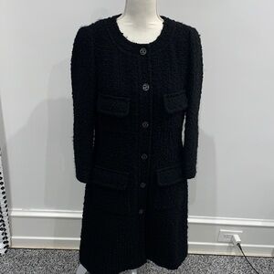 CHANEL Black Bouclé Mid-Length Coat with Pocket Flaps